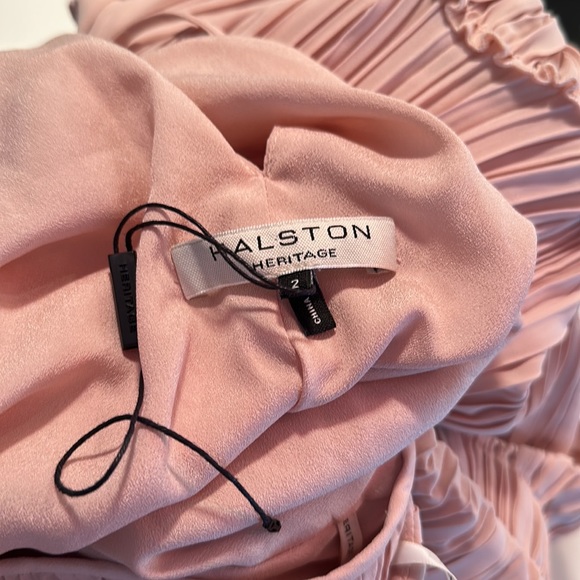 HALSTON HERITAGE pink pleated halter ruffle romantic flirty dress 2 XS - Picture 7 of 8